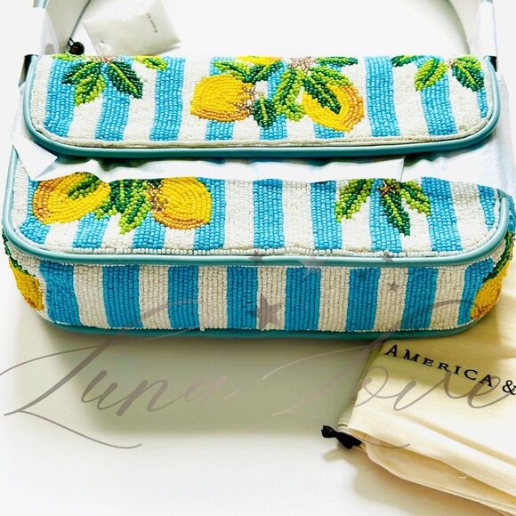 AMERICA & BEYOND Limoncello Stripe Beaded Shoulder / Clutch Bag NWT - Picture 6 of 10
